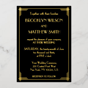 Art Deco Great Gatsby Wedding Gold Folie Uitnodiging