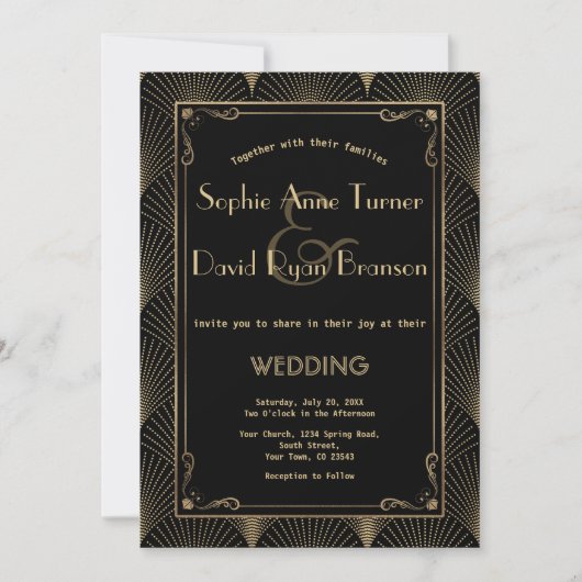 Art Deco Great Gatsby Wedding Invitation Kaart (Voorkant)
