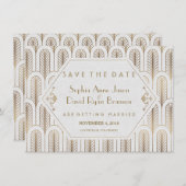 Art Deco Great Gatsby White Gold Save the Date (Voorkant / Achterkant)
