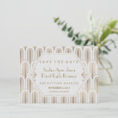 Art Deco Great Gatsby White Gold Save the Date (Staand voorkant)