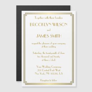 Art Déco Great Gatsby White Magnet Wedding Invite