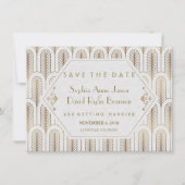 Art Deco Great Gatsby Witte Gouden Save The Date (Voorkant)