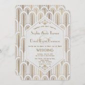 Art Deco Great Gatsby Witte Gouden Trouw Kaart (Voorkant / Achterkant)