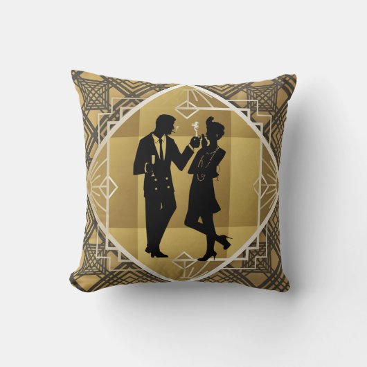 Art Deco Great Gatsby Zwart Gouden Flapper Koppel Kussen (Voorkant)