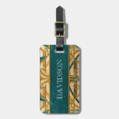 Art Deco Green and Gold Stripes Personalized Bagagelabel (Voorkant verticaal)