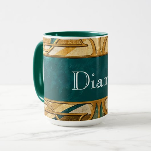 Art Deco Green and Gold Stripes Personalized Mok (Voorkant links)