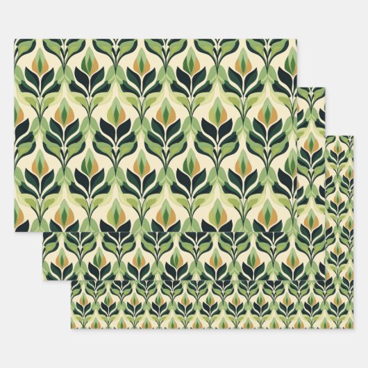 Art Deco Green Leaf Wrapping Paper Flat Sheet Set (Set)