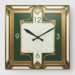 Art Deco Green Vierkante Klok