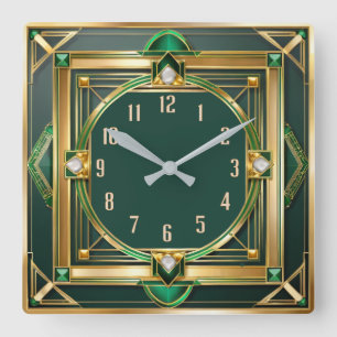 Art Deco Green Vierkante Klok