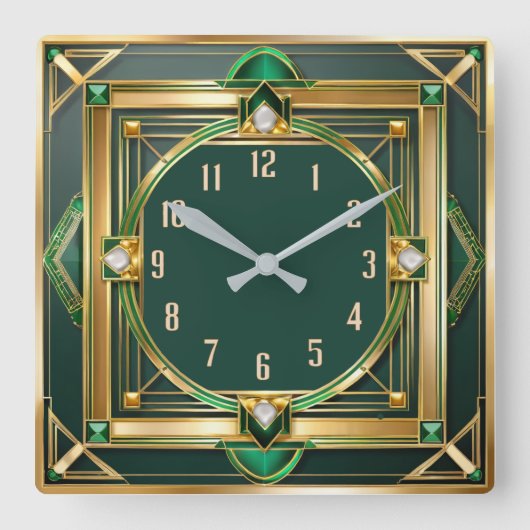 Art Deco Green Vierkante Klok (Voorkant)