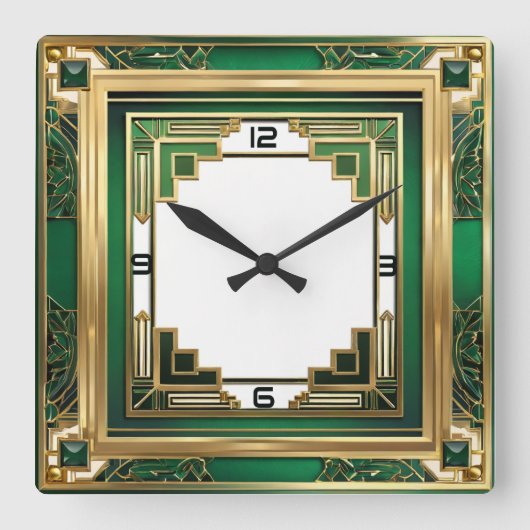 Art Deco Green Vierkante Klok (Voorkant)