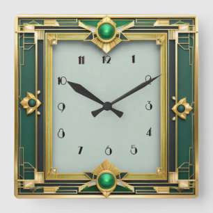 Art Deco Green Vierkante Klok