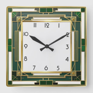 Art Deco Green Vierkante Klok