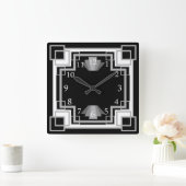 Art Deco Grey & Black Geometric Pattern uit de jar Vierkante Klok (Huis)