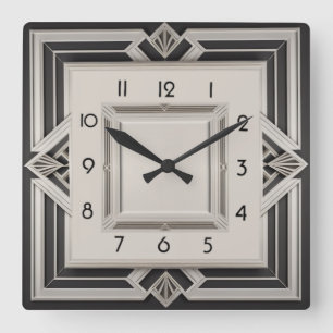 Art Deco Grijs Vierkante Klok