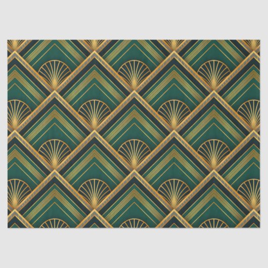 Art Deco Groen & Goud Decoupage Tissue Paper Tissuepapier (Voorkant)