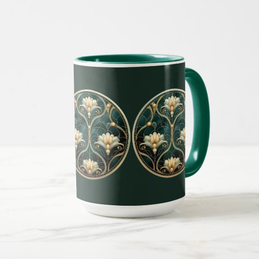 Art Deco Groen Goud Wit  Look Mok (Voorkant rechts)