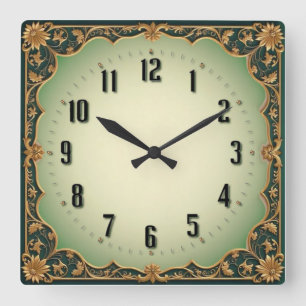 Art Deco Groen Vierkante Klok