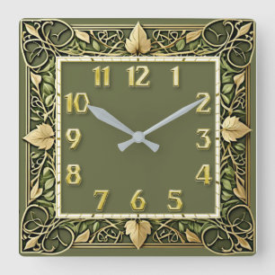 Art Deco Groen Vierkante Klok