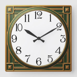 Art Deco Groen Vierkante Klok