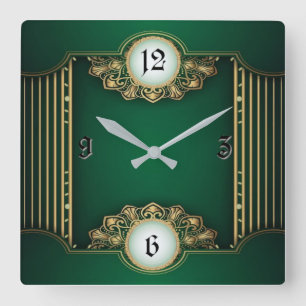 Art Deco Groen Vierkante Klok