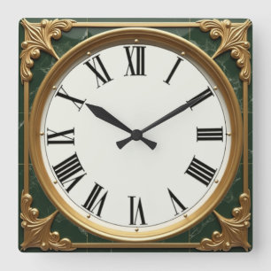 Art Deco Groen Vierkante Klok