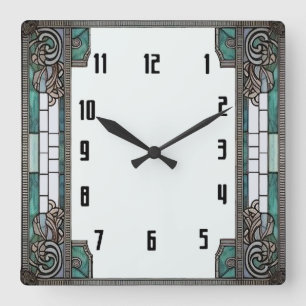 Art Deco Groen Vierkante Klok
