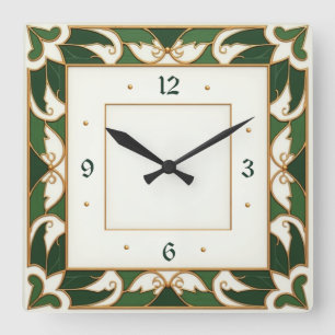 Art Deco Groen Vierkante Klok