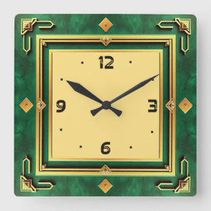 Art Deco Groen Vierkante Klok