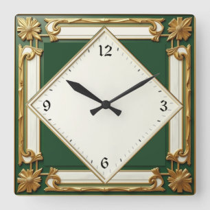 Art Deco Groen Vierkante Klok
