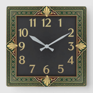 Art Deco Groen Vierkante Klok