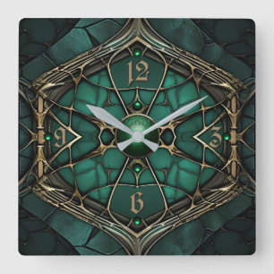 Art Deco Groen Vierkante Klok