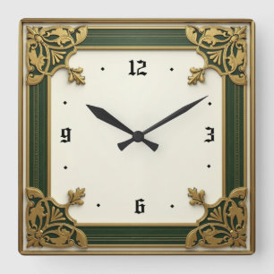Art Deco Groene Elegantie Vierkante Klok