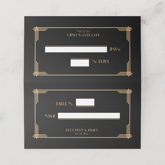 Art Deco Grote Gatsby Nummer Plaats Kaarten (Buitenkant ongevouwen)