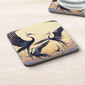 Art Déco Grues Danse Ensemble de dessous de verre  (Côté gauche)