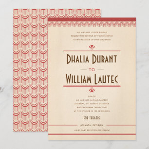 Art Deco  Grunge Red en Parchment Wedding Kaart