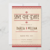 Art Deco Grunge Stijl Perkament en Rood Save The Date (Voorkant)