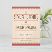 Art Deco Grunge Stijl Perkament en Rood Save The Date (Staand voorkant)