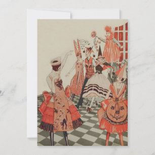 Art Deco Halloween Party Zwarte Kat Pompoen Kaart