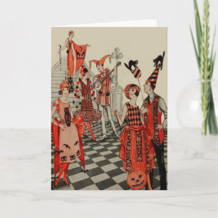 Art Deco Halloweenfeest Zwarte Kat Uil Vleermuis Kaart