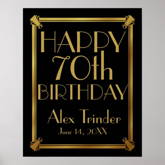 Art Deco Happy Birthday GATSBY print goud (Voorkant)