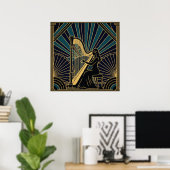 Art Deco Harpist Silhouette Poster Gold and Black  (Bureau à domicile)