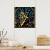Art Deco Harpist Silhouette Poster Gold and Black  (Cuisine)