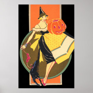 Art Deco Heks Jack O Lantern Pompoen Poster