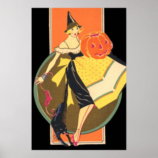 Art Deco Heks Jack O Lantern Pompoen Poster (Voorkant)