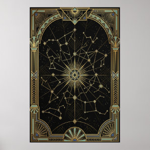 Art Deco Hemelkaart Poster   Goud Teal