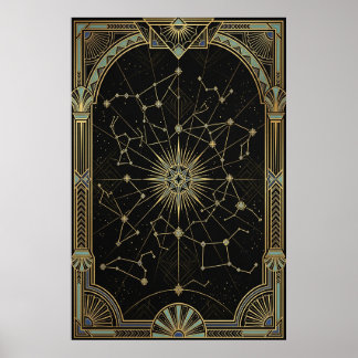 Art Deco Hemelkaart Poster | Goud Teal