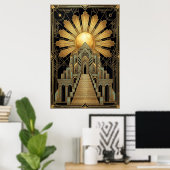Art Deco Hemeltempelposter | Gouden Zonnestraal Poster (Thuiskantoor)
