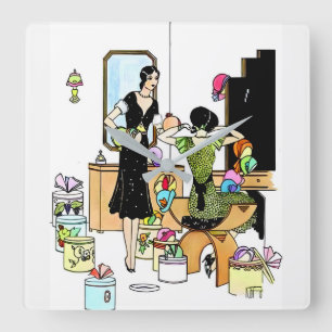 Art Deco Hoedenwinkel Illustratie uit de Jaren 20 Vierkante Klok