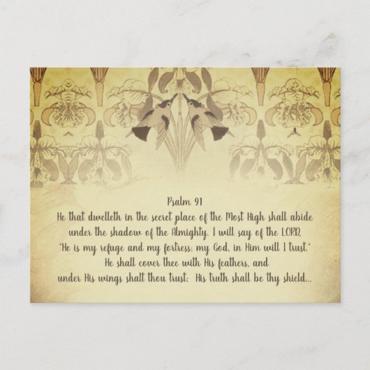 Art Deco Hummingbird Hij is mijn toevlucht Psalm 9 Briefkaart (Voorkant)